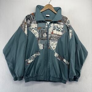 Vintage Etirel Track Jacket Men's 40 Medium Blue Southwestern Abstract Aztec 90s